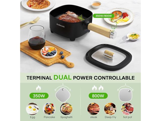 Audecook Hot Pot Electric 2L, Cermic Glaze Non-Stick Frying Pan 8 Inch, Portable Travel Cooker for Ramen/Steak/Fried Rice/Oatmeal/Soup, with Dual...