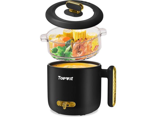 Topwit Hot Pot Electric with Steamer, 1.8L Ramen Cooker, Portable Electric Pot for Cooking, Multifunctional Cooker for Steak, Egg, Soup, Noodle.