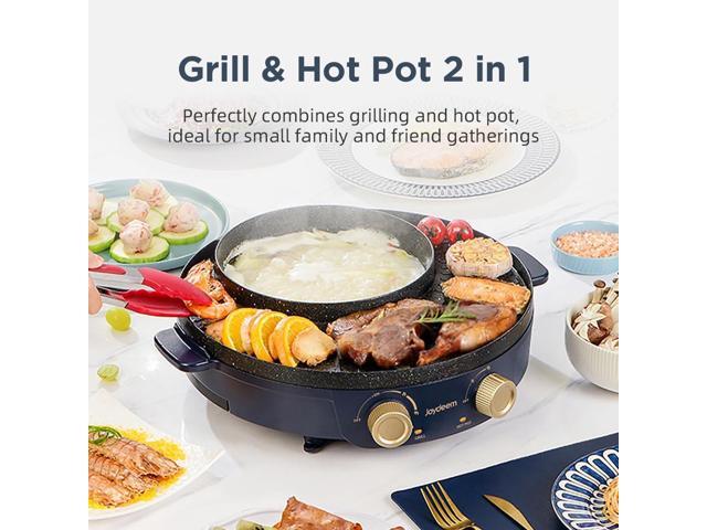 Joydeem Electric Grill with Shabu Shabu Hot Pot, Compact Korean BBQ Hotpot Combo Machine, 2L Hot Pot, Suitable for 1-4 People, JD-SK3407