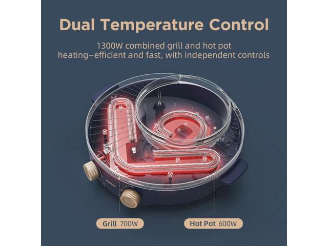 Joydeem Electric Grill with Shabu Shabu Hot Pot, Compact Korean BBQ Hotpot Combo Machine, 2L Hot Pot, Suitable for 1-4 People, JD-SK3407