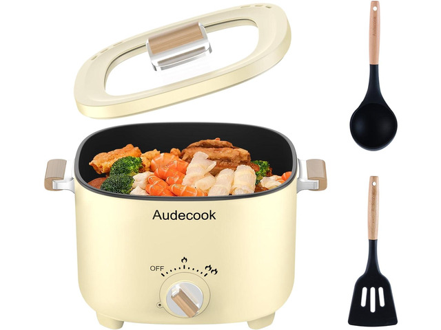 Audecook Hot Pot Electric, 2.5L Portable Nonstick Multicooker for 1-3 Persons, Honeycomb Texture Travel Electric Skillet with Dual Power...