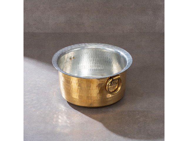 P-TAL Brass Stock Pot with Lid Naturally Nonstick and Toxin Free Pasta Pot Multipurpose Cooking Pot, PFOA and PTFE Free (5.5 Quart)