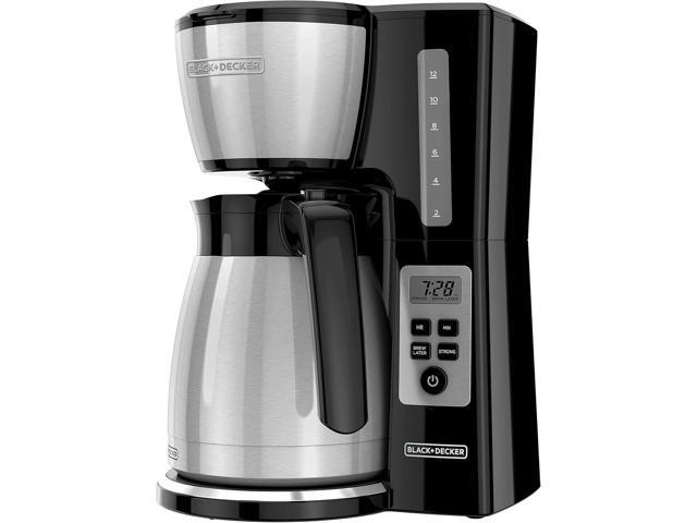 BLACK+DECKER 12 Cup Thermal Programmable Coffee Maker with Brew Strength and VORTEX Technology, Black/Steel