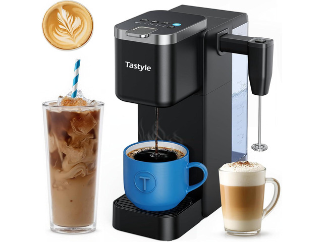 Single Serve Coffee Maker with Rechargeable & Detachable Milk Frother, Iced and Hot Coffee Machine for K Cup & Grounds, 40oz Removable Water...