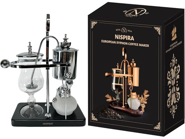 Nispira Belgium Royal Family Balance Syphon Unique Gravity Vintage Coffee Maker Vacuum Brewing System Silver 500 ml