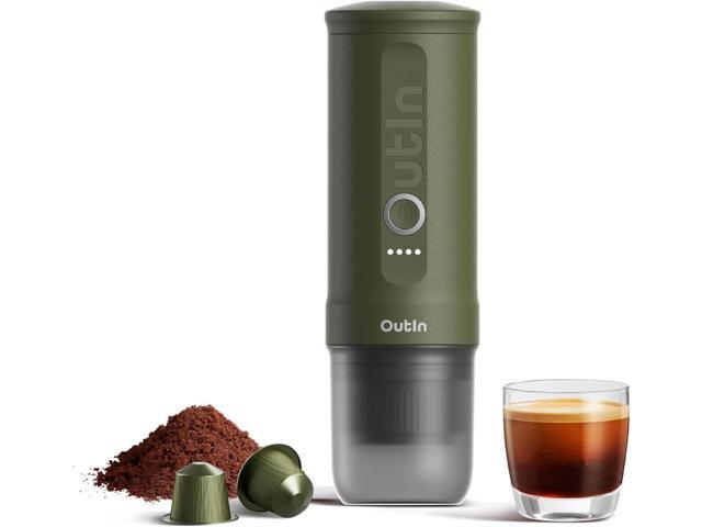 OutIn Nano Portable Electric Espresso Machine, Travel Coffee Maker for Camping, Car Coffee Maker Self-Heating with USB-C, With Ground Coffee & NS.
