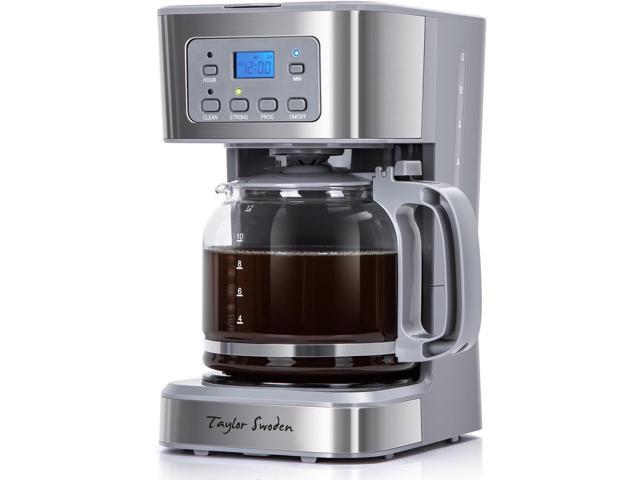 Taylor Swoden 12-Cup Programmable Coffee Maker, Regular & Strong Brew Drip Coffee Machine for Home and Office, Glass Carafe, Pause & Serve, Auto.