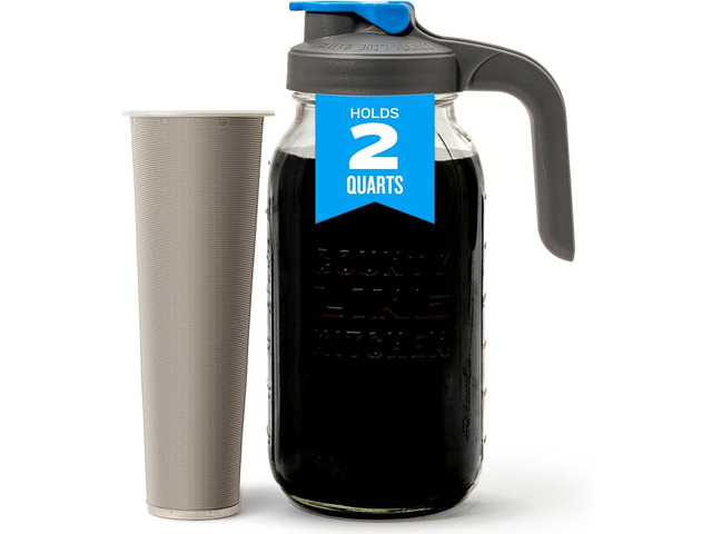 County Line Kitchen Glass Cold Brew Coffee Maker with Lid - Wide Mouth, 2 Quart (64 oz) - Heavy Duty, Leak Proof - Sun & Iced Tea Pitcher, Cold...