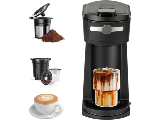 Single Serve K Cup Coffee Maker 2 in 1Machine,6 to 14 0z Brew Sizes,Auto Shut Off& Reusable Filter,Use Coffee Capsule & GroundCoffee & Loose Leaf Tea,...