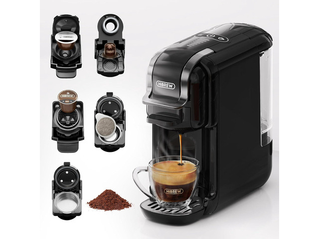 HiBREW H2B 5-in-1 Pods Coffee Maker, 19 Bar Espresso Machine for Pods, for Kcup*/Nes*/DG*/Espresso Powder, Makes iced coffee (Black), small size