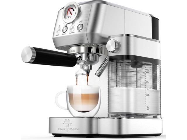 Cappuccino Coffee Machine with Automatic Milk Frother, Compact Espresso Machine with Pressure Gauge, Stainless Steel Cappuccino Maker with for.