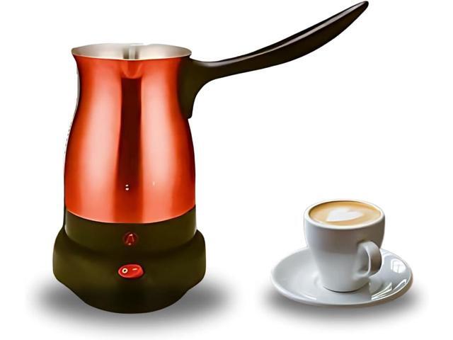 Electric Turkish Coffee Maker Warmer Kettle Pot Premium Quality Stainless Steel Cool Touch Handle Travel Size, Fast Boil & Keeps Water Boiling for.
