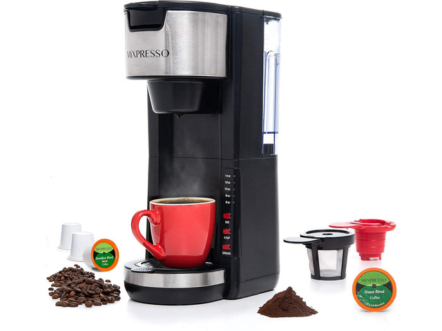 Mixpresso Single Serve Coffee Brewer K-Cup Pods Compatible & Ground Coffee, 30 oz Compact Coffee Maker Single Serve With 5 Brew Sizes Up To 14 Oz,...