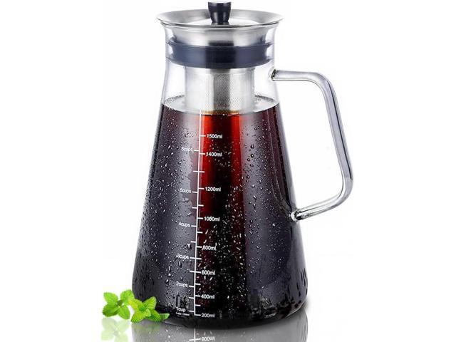 Aquach Airtight Cold Brew Coffee (Iced Tea) Maker 51oz/1.5L, BPA-Free, Durable Borosilicate Glass Pitcher and Stainless Steel Fine-Mesh Filter,.