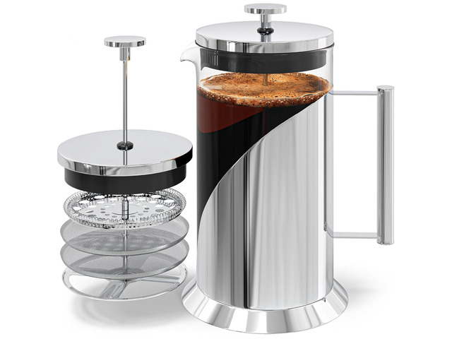 Cafe Du Chateau Stainless Steel French Press Coffee Maker - 34oz Insulated Coffee Press with 4-Level Filtration, BPA Free, Durable Glass, Great for...