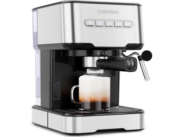 Chefman 6-in-1 Espresso Machine with Steamer, One-Touch Single or Double Shot Maker, Coffee Cappuccino Machine, Latte Built-In Milk Frother.