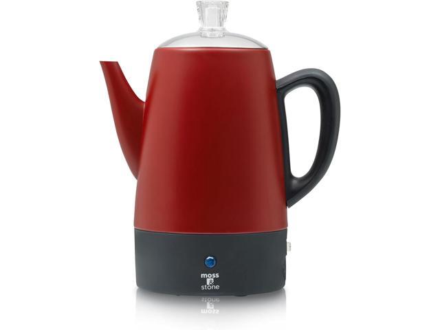 Moss & Stone Electric Coffee Percolator Red Body Coffee Maker with Stainless Steel Lid, Percolator Electric Pot, Fast Boil 10 Cup Red Camping.