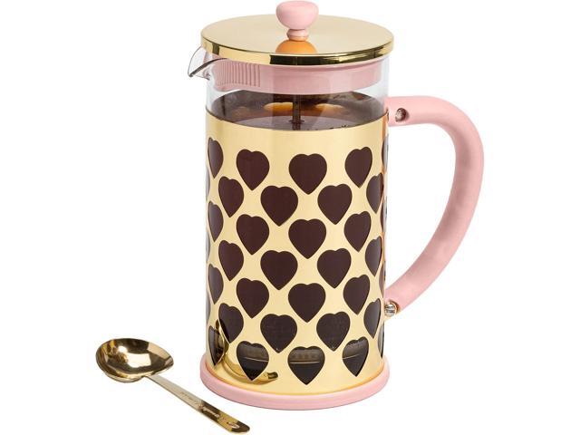 Paris Hilton French Press Coffee Maker With Heart Shaped Measuring Scoop, 2-Piece Set, 8-Cup or 34-Ounce, Pink
