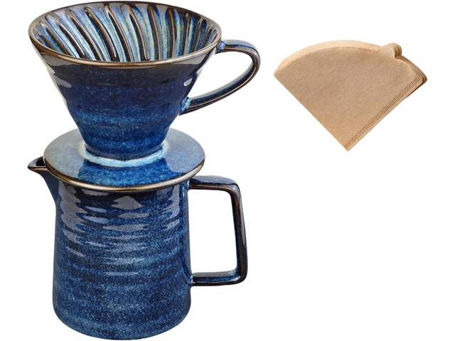 Pour Over Coffee Maker,Ceramic Coffee Maker With 40 pcs V60 Paper Filter15oz/450ml Pour Over Coffee Dripper (Starry Blue, V02)