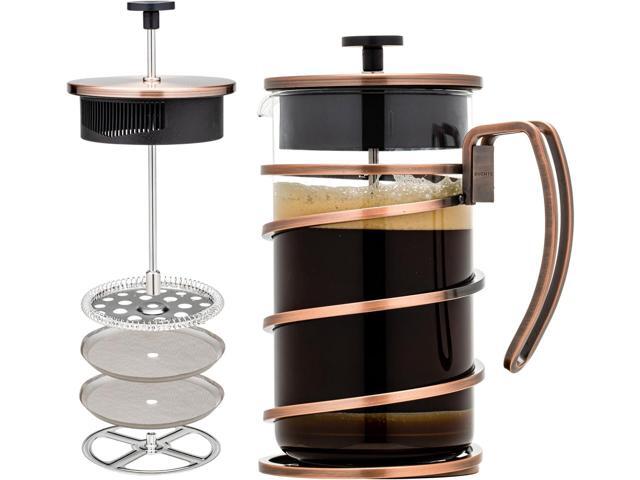 OVENTE French Press Coffee Maker 34 Ounce with Heat Resistant Borosilicate Glass, Stainless Steel Design and 4-Level Filter System, Portable Cold.
