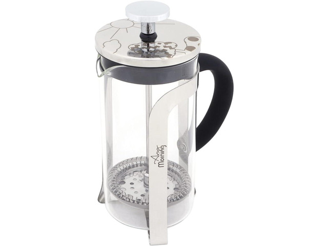 Any Morning French Press Coffee and Tea Maker, Borosilicate Glass Coffee Press, Stainless Steel Filter, Durable and Heat Resistant, Silver (600 ml,...