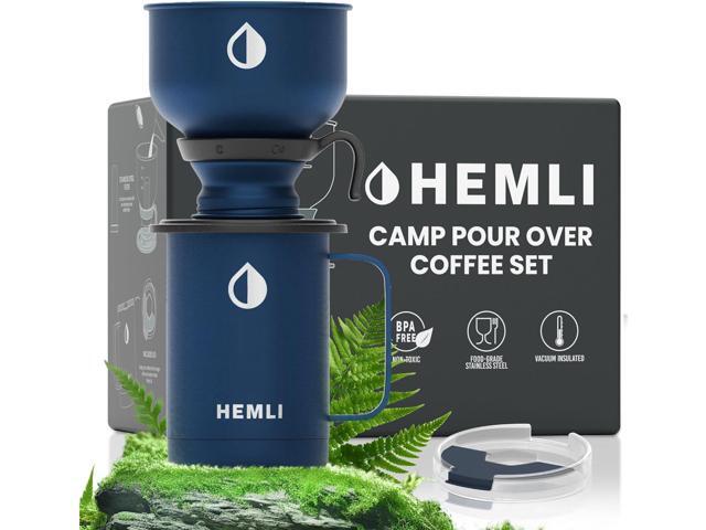 Pour Over Coffee Maker Camp Set Vacuum Insulated Mug with Leakproof Lid, Stainless Steel Micro Filter, Scratch-Resistant Finish, Portable Coffee.