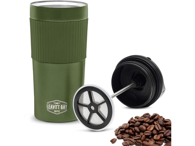 Portable French Press Travel Mug Insulated Stainless Steel French Press Mug for Hot or Cold Brew Durable Travel Coffee Maker On-the-Go Tea &...