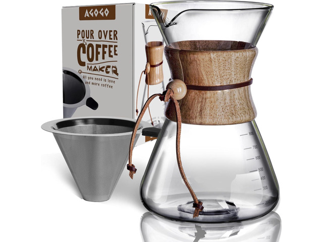 AGOGO Pour Over Coffee Maker Glass - 6/8/10 Cup Barista Kit with 304 Stainless Filter for Home, Office, Camping, Cafes - Easy Clean Coffee Dripper...