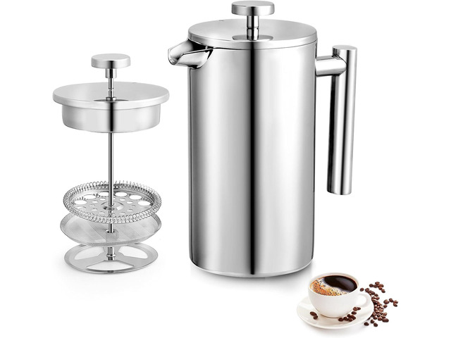 Miuly French Press 34oz, Double Insulated 304 Stainless Steel Coffee Press,Stainless Steel French Press with 2 Extra Fliters and 1 Coaster Mat...