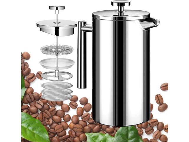 French Press Coffee Maker 34oz, Stainless Steel Double Wall Insulated, 3 Extra Filters & Coffee Spoon for Hot/Cold Brew, Durable Coffee Press for.