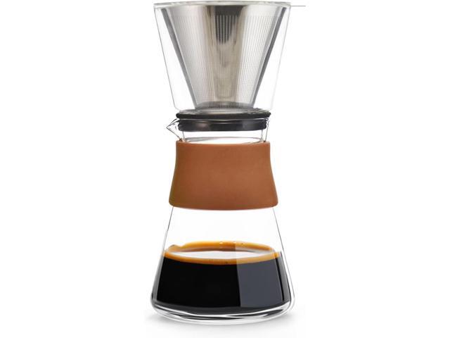 GROSCHE Amsterdam Glass Pour Over Coffee Maker - Single Cup Manual Dripper Brewer w/Removable Glass Top & Permanent Stainless Steel Filter - 27.6.