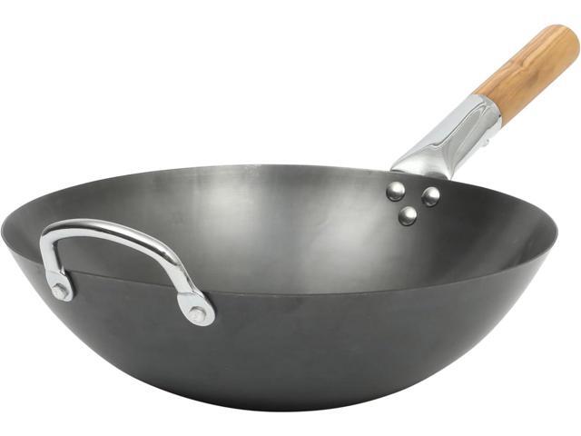 SUR LA TABLE Kitchen Essentials Quick Fire Carbon Steel 13.5' Flat Bottom Wok