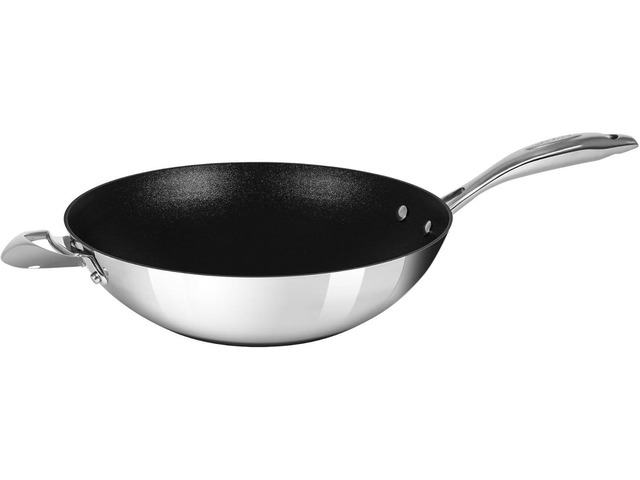 Scanpan HaptIQ 12.5in Nonstick Induction Suitable Wok, Mirror Polished Stainless Exterior