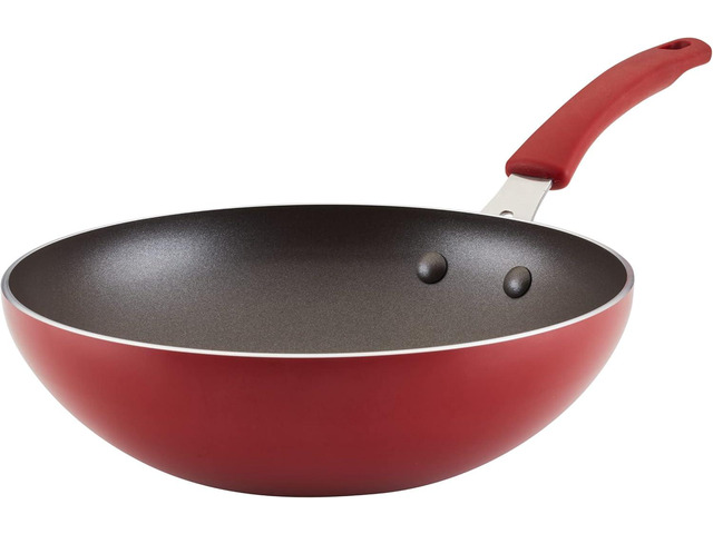 Rachael Ray Cook + Create Nonstick Stir Fry Pan/Wok, 10.5 Inch, Red