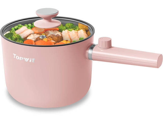 Topwit Hot Pot Electric, 1.5L Ramen Cooker, Portable Non-Stick Frying Pan, Electric Pot for Pasta, Steak, BPA Free, Electric Cooker with Dual Power...