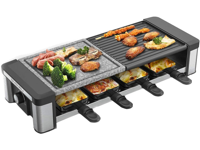 Raclette Grill, Electric Indoor Grill Table Portable, 2 in 1 BBQ Grill with Reversible Non-stick Plate and Stone, 1200W Fast Heating with 8 Cheese...