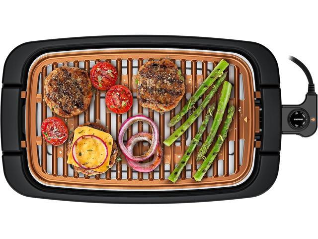 Chefman Smokeless Indoor Electric Grill, Copper, Extra Large, Nonstick Table Top Grill for Indoor Grilling and BBQ with Adjustable Temperature.