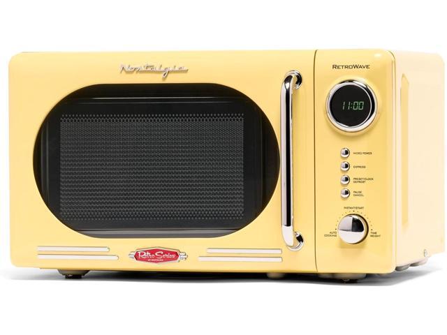 Nostalgia NRMO7YW6A Retro Compact Countertop Microwave Oven, 0.7 Cu. Ft. 700-Watts with LED Digital Display, Child Lock, Easy Clean Interior, Yellow