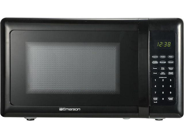 Emerson MW7302B Compact Countertop Microwave Oven with Touch Control, LED Display, 700W, 10 Power Levels, 6 Auto Menus, Glass Turntable and Child...