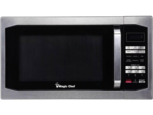 Magic Chef Compact Countertop Microwave Oven, 1,100 Watts, Stainless Steel, 1.6 Cu. Ft. - Digital Kitchen Appliance with One-Touch Cooking, Child...