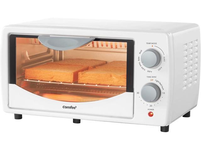COMFEE' Countertop Oven, Small Toaster Oven Combo 4 slice, Mini Oven for 9' Pizza, Compact Oven, Bake, Broil, 950W, White, CTO-E101A(WH)