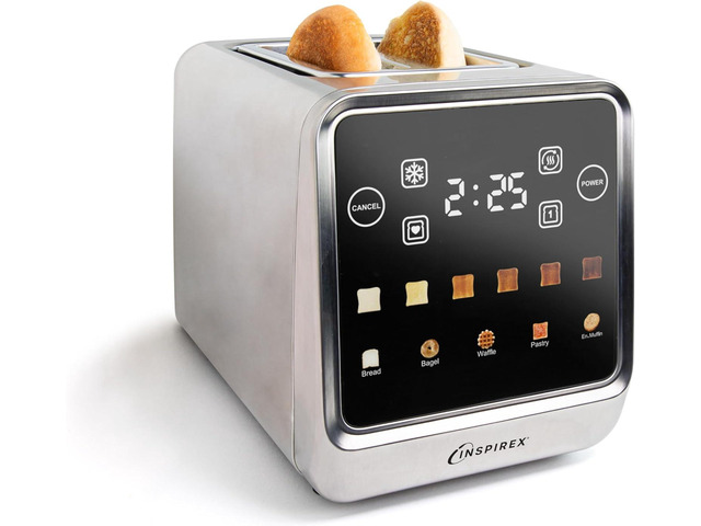 Inspirex Touch Screen Toaster - 2 Slice Extra-Wide Slots - 5 Bread Type and 6 Browning Levels - Defrost, Reheat, Favorite, Single Slot Settings -...