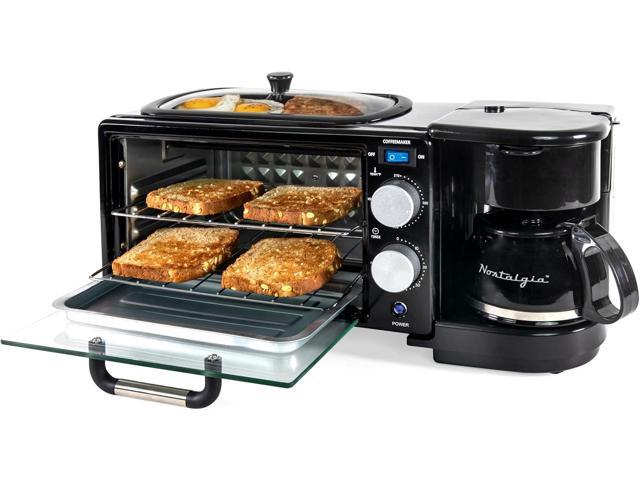 Nostalgia 3-in-1 Retro Breakfast Station - Includes 5 Cup Coffee Maker, Non-Stick Ceramic Griddle, and 4-Slice Toaster Oven - Built-In Timer,.