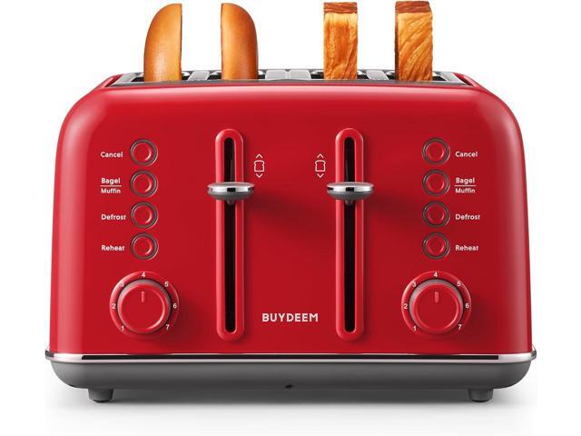 BUYDEEM DT640 4-Slice Toaster, Extra Wide Slots, Retro Stainless Steel with High Lift Lever, Bagel and Muffin Function, Removal Crumb Tray, 7-Shade.