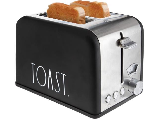 Rae Dunn Toaster, Stainless Steel 2 Slice Square Toaster, Wide Slot with 5 Browning Levels, with Bagel, Defrost and Cancel Options (Black)