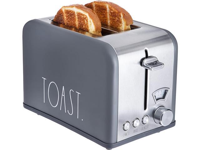 Rae Dunn Toaster, Stainless Steel 2 Slice Square Toaster, Wide Slot with 5 Browning Levels, with Bagel, Defrost and Cancel Options (Grey)