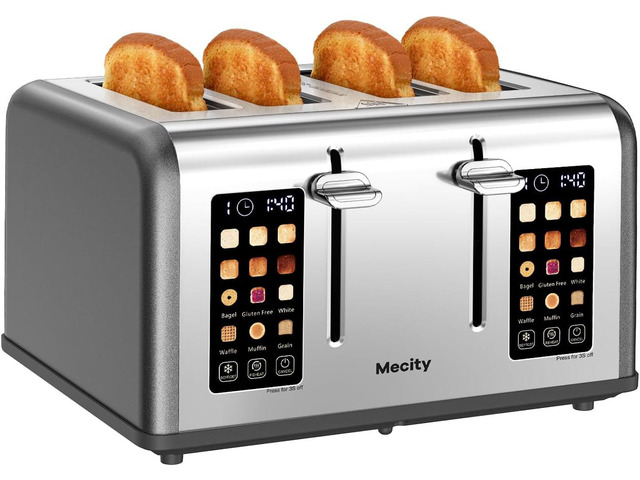 Mecity 4 Slice Toaster with Touch Screen Control, 4 Wide Slots, Stainless Steel Smart Bread Toaster for Bagels, Muffins, Waffles, Dual Control...