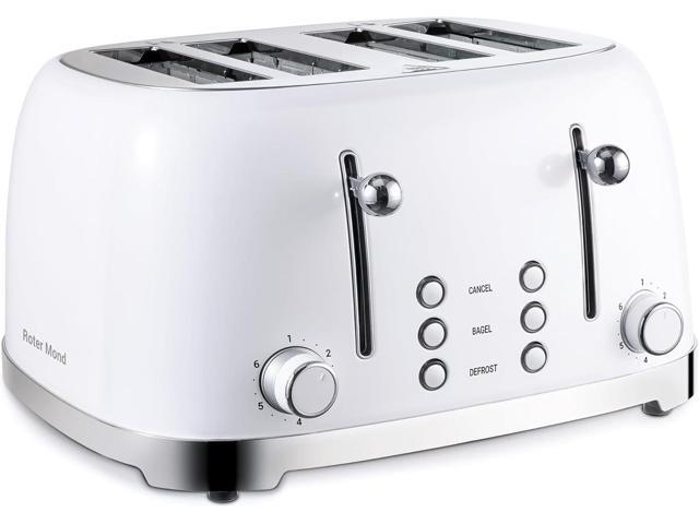 4 Slice Toaster Retro Stainless Steel with Bagel Defrost Cancel Function, 6 Browning Settings, Extre Wide Slot and Removable Crumb Tray, White, ST033