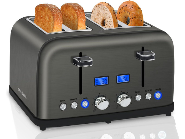 SEEDEEM Toaster 4 Slice, LCD Display, 6 Shade Settings, 1.5'' Wide Slots, Digital Stainless Toaster for Bagel, Defrost, Reheat, Dual Control,...