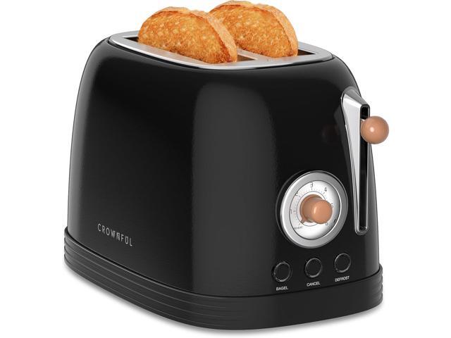 CROWNFUL 2-Slice Toaster, Extra Wide Slots Toaster, Retro Stainless Steel with Bagel, Cancel, Defrost, Reheat Function and 6-Shade Settings,.